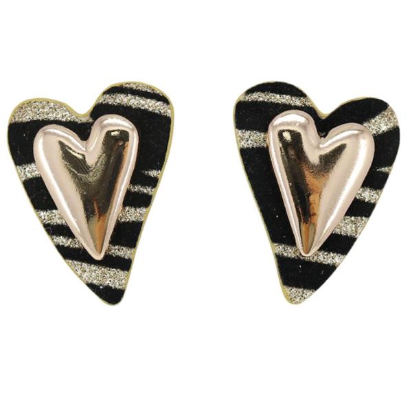 ZEBRA HEART POST EARRING