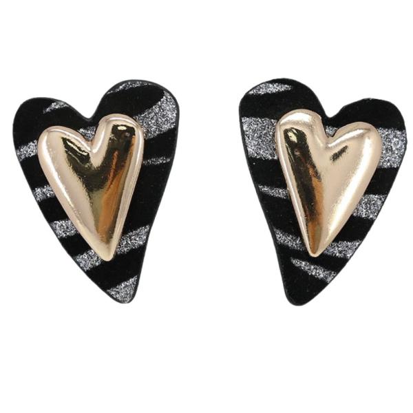 ZEBRA HEART POST EARRING