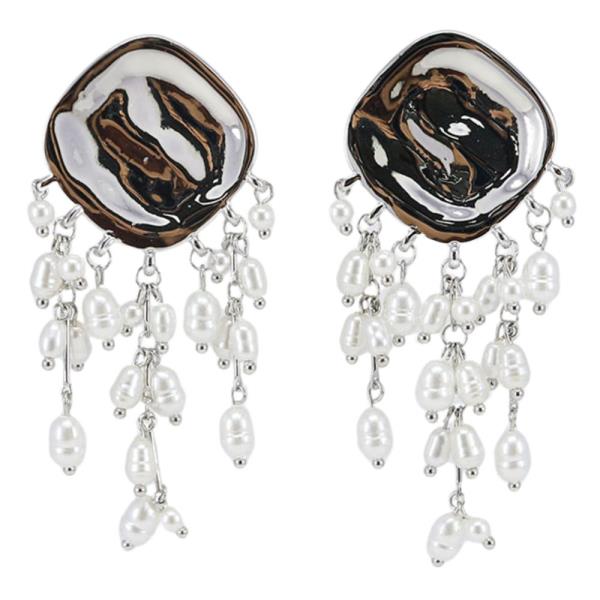 METAL PEARL CHANDELIER DROP EARRING