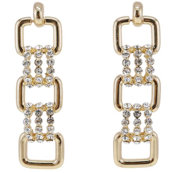 SQUARE METAL RHINESTONE DROP EARRING