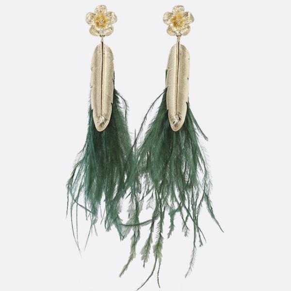 METAL LEAF FEATHER TASSEL DANGLE EARRING