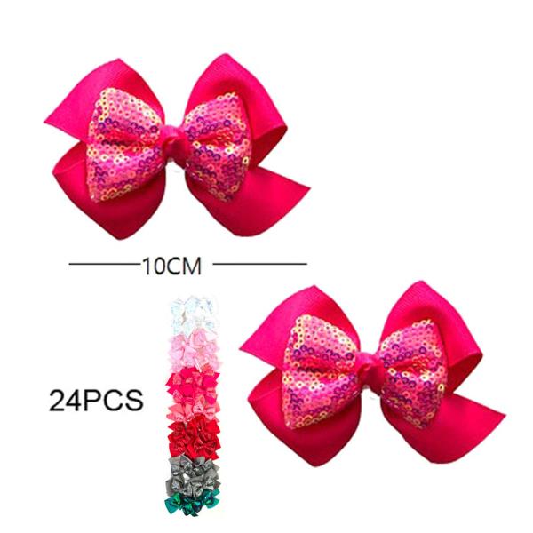 RIBBON SEQUIN HAIR BOW PIN (24 UNITS)