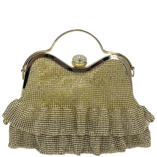 RHINESTONE MESH FRINGE EVENING BAG