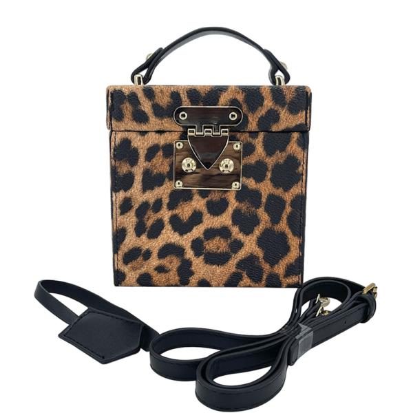 RETRO LEOPARD PRINT HANDLE BOX CROSSBODY BAG