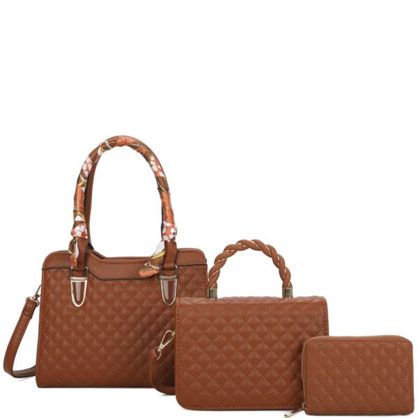 3IN1 QUILTED SCARF SATCHEL W CROSSBODY AND WALLET SET