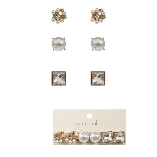 VARIOUS SHAPED SET OF THREE PEARL EARRING