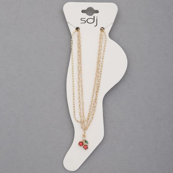 SDJ CHERRY CHARM LAYERED METAL CHAIN ANKLET