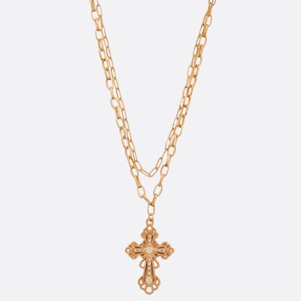 SDJ FILIGREE CROSS PENDANT LAYERED METAL NECKLACE