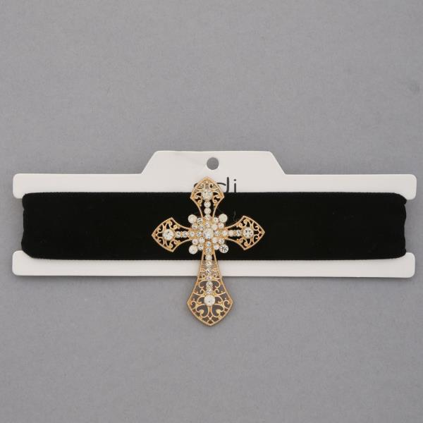 SDJ RHINESTONE CROSS VELVET CHOKER