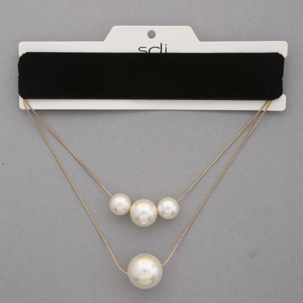 SDJ PEARL BEAD LAYERED VELVET CHOKER