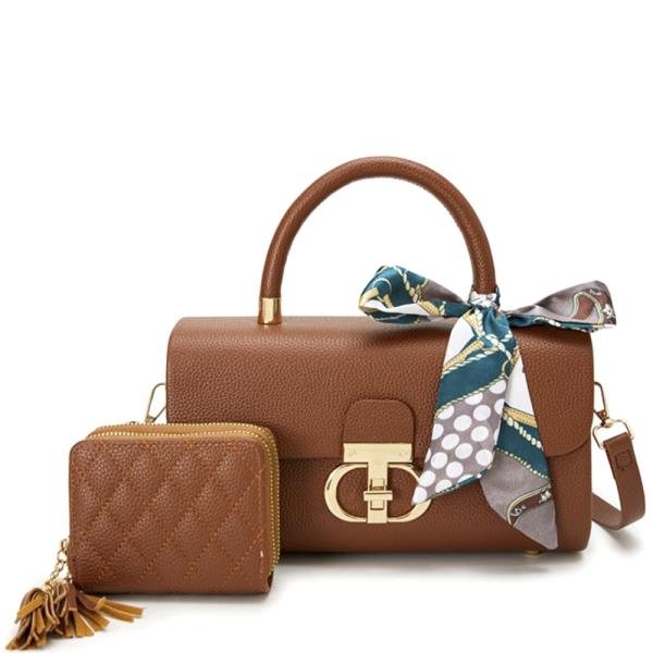 2IN1 TRENDY BOW SCARF HANDLE CROSSBODY W WALLET SET