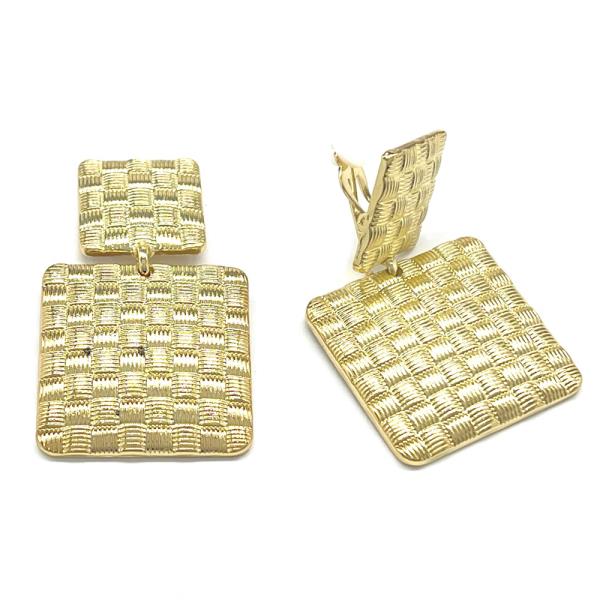 BASKET WEAVE PATTERN TEXTURED SQUARE CLIP ON EARRING