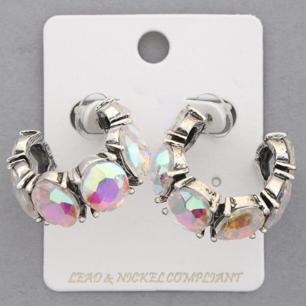 RHINESTONE OPEN METAL HOOP EARRING