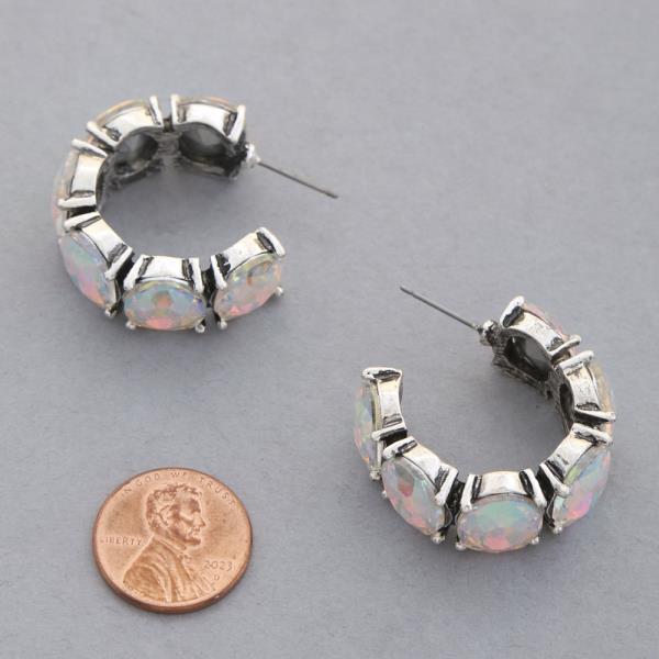 RHINESTONE OPEN METAL HOOP EARRING