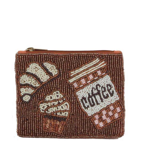 SEED BEAD COFFEE SWEETS COIN PURSE POUCH BAG