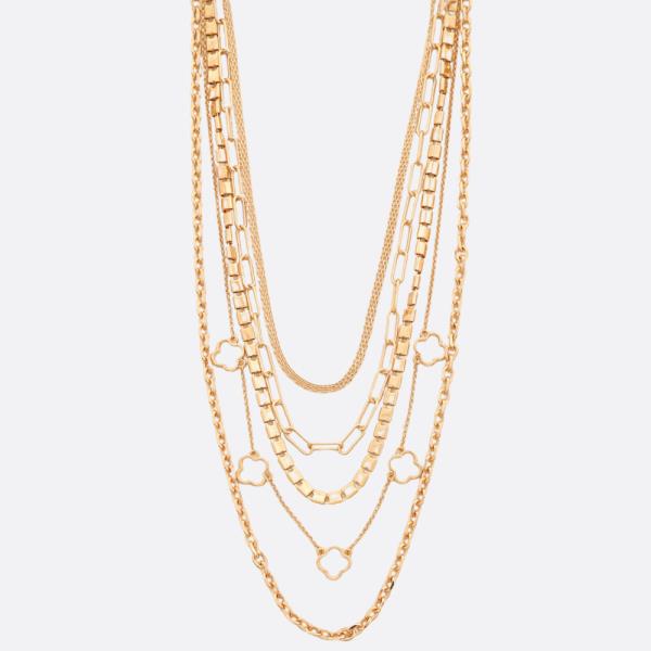 CLOVER CHARM METAL CHAIN LAYERED NECKLACE