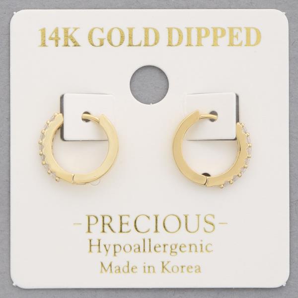 14K GOLD DIPPED RHINESTONE EDGE MINI HOOP EARRING