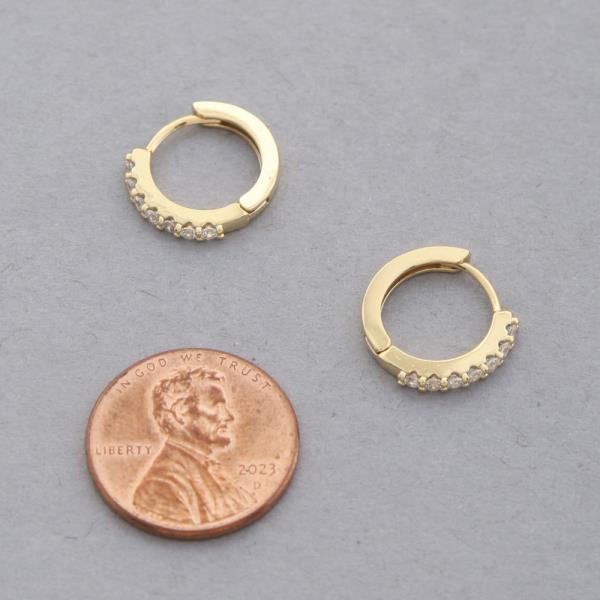 14K GOLD DIPPED RHINESTONE EDGE MINI HOOP EARRING