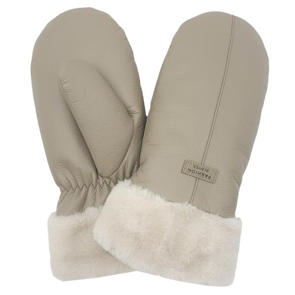 PLUSH CUFF FAUX LEATHER MITTEN GLOVES