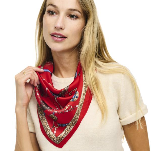 BELT PATTERN SILKY SQUARE NECK SCARF