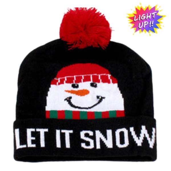 CHRISTMAS LIGHT UP BEANIES POM POM