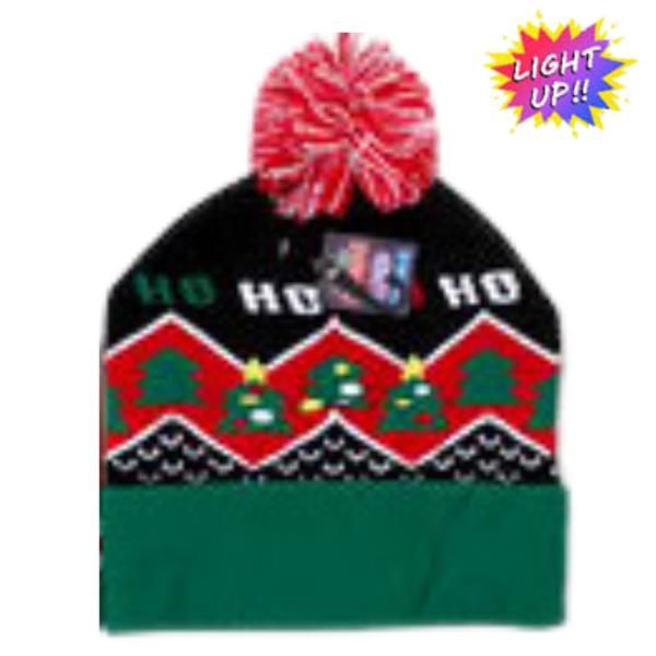 CHRISTMAS LIGHT UP BEANIES POM POM