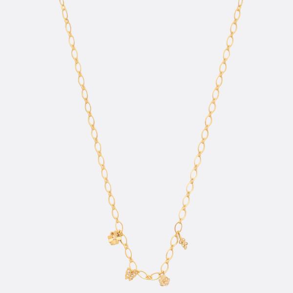 SODAJO FLOWER BUTTERFLY CHARM OVAL LINK GOLD DIPPED NECKLACE