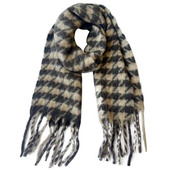 HOUNDSTOOTH PATTERN FRINGE OBLONG SCARF