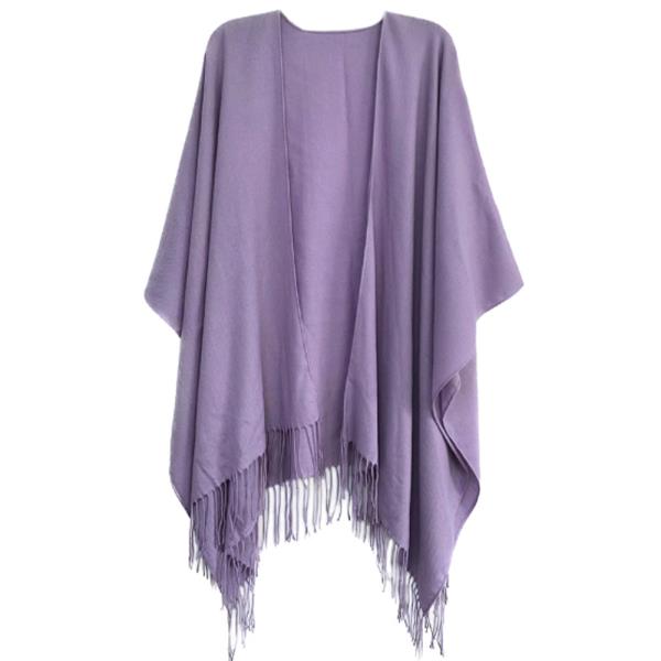 WOVEN SOLID RUANA WITH FRINGES