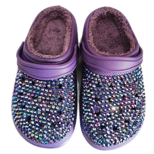 AB RHINESTONE STUDDED COZY LINED SOFT BOAT SHOE SLIPPERS