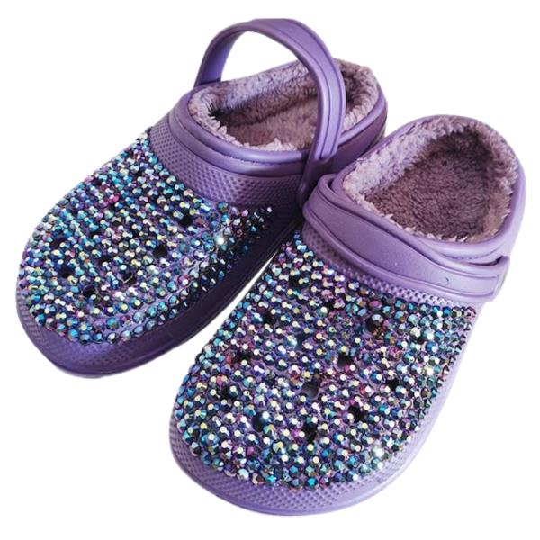 AB RHINESTONE STUDDED COZY LINED SOFT BOAT SHOE SLIPPERS