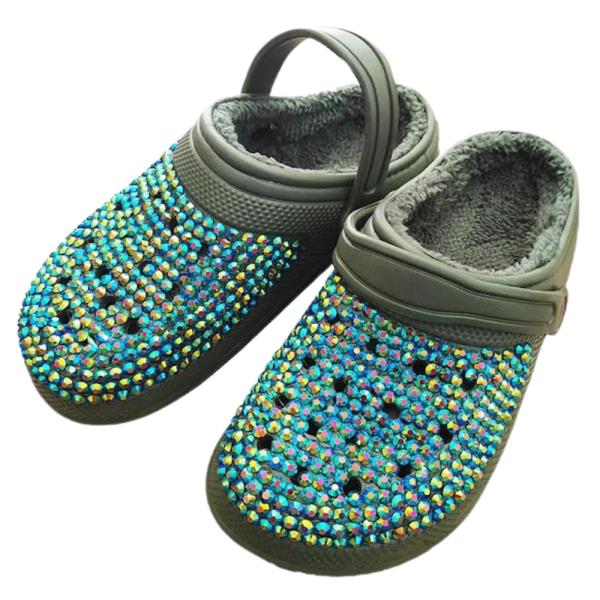 AB RHINESTONE STUDDED COZY LINED SOFT BOAT SHOE SLIPPERS