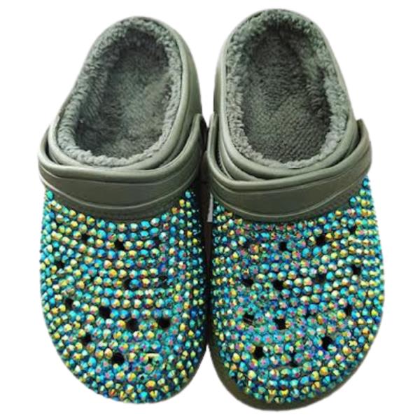 AB RHINESTONE STUDDED COZY LINED SOFT BOAT SHOE SLIPPERS