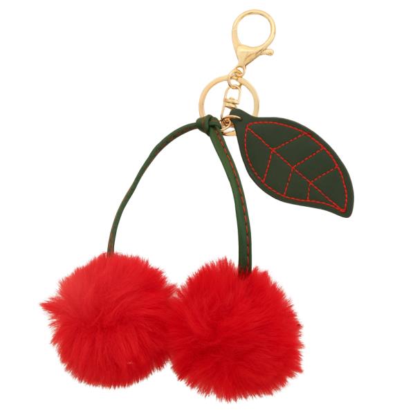 FAUX FUR CHERRY KEYCHAIN