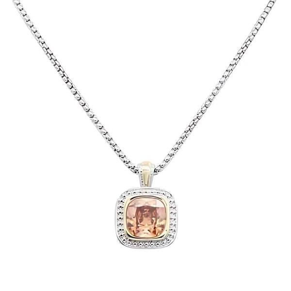 2 TONE PLATED CUBIC ZIRCONIA PENDANT NECKLACE