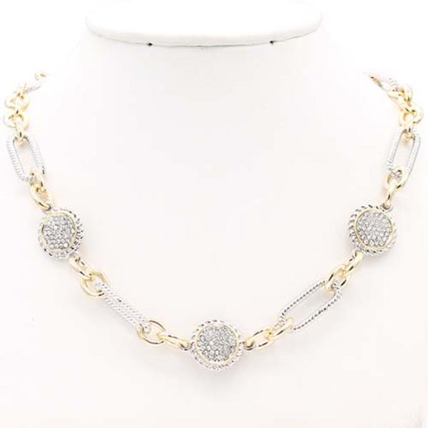 2 TONE CUBIC ZIRCONIA ACCENT STATION NECKLACE