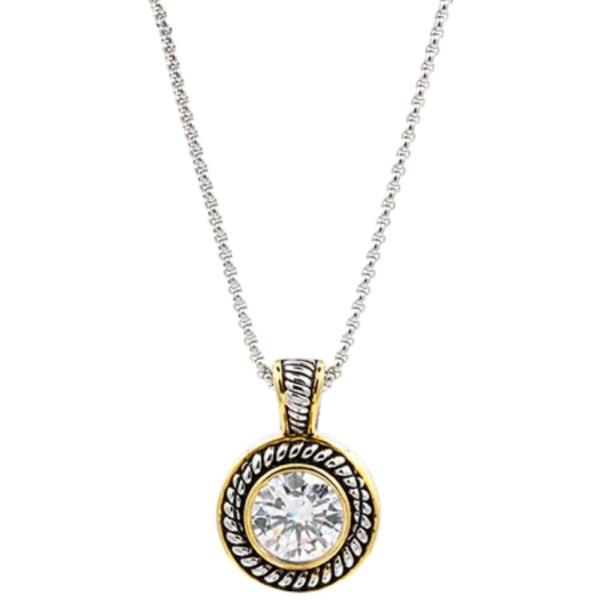 2 TONE PLATED CUBIC ZIRCONIA PENDANT NECKLACE