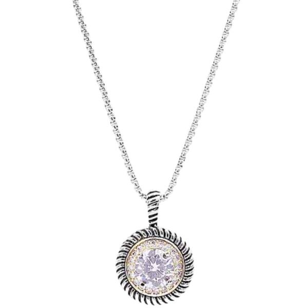 RHODIUM PLATED CUBIC ZIRCONIA PENDANT NECKLACE