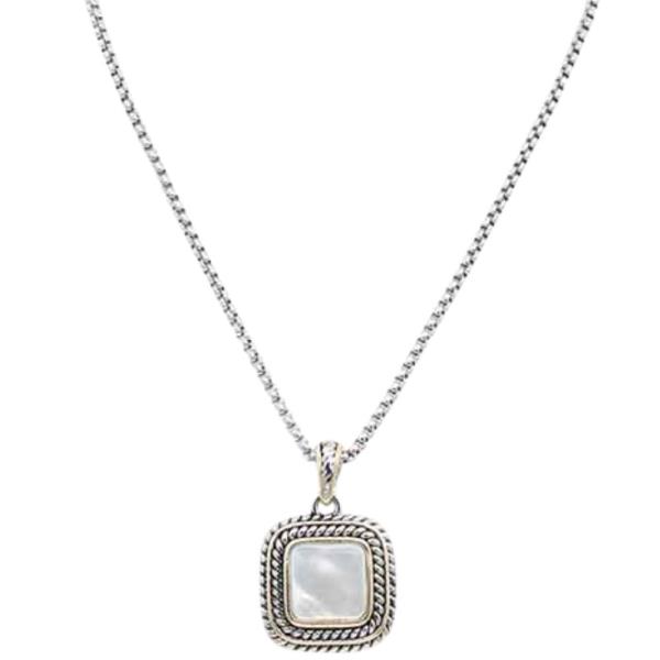 2 TONE PLATED MOTHER OF PEARL AND TURQUOISE PENDANT NECKLACE