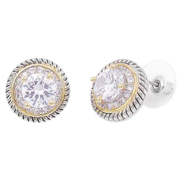 2 TONE CUBIC ZIRCONIA STUD EARRINGS