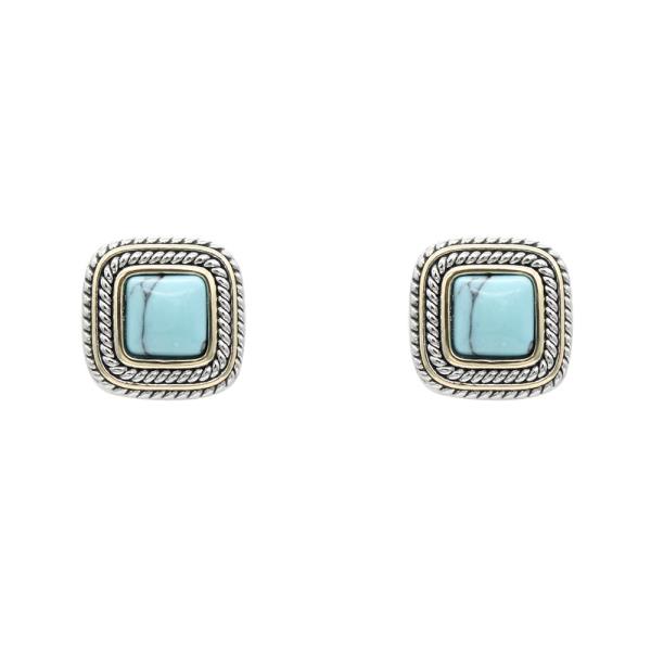 2 TONE TURQUOISE STONE STUD EARRING