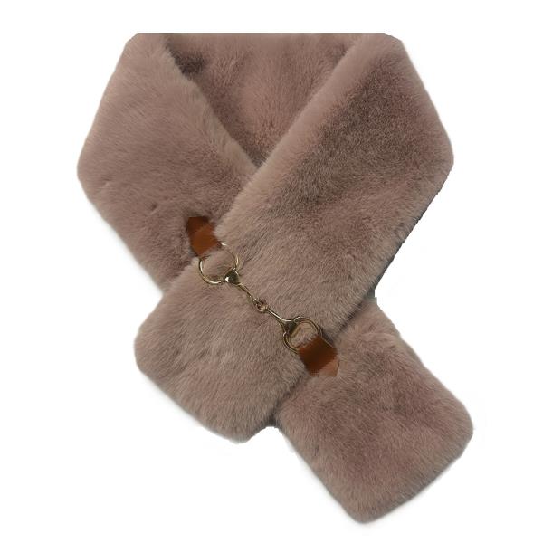 FAUX FUR STOLE WITH BUCKLE ACCENT SCARF WRAP