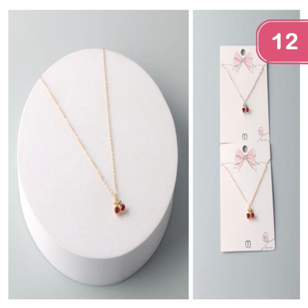 RHINESTONE CHERRY CHARM NECKLACE (12 UNITS)