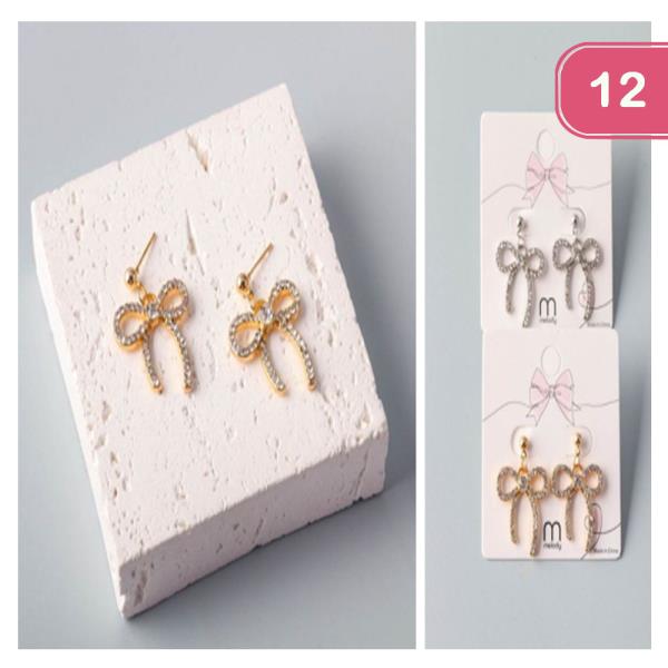 RHINESTONE BOW DROP EARRING (12 UNITS)