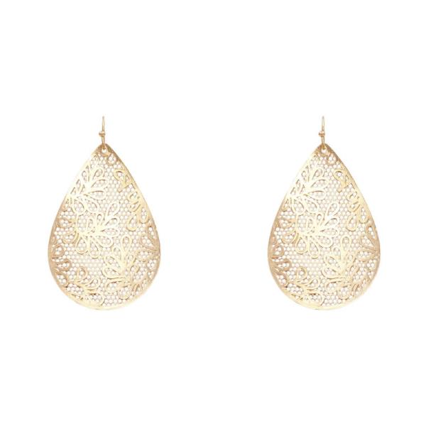 FLOWER PATTERN TEARDROP METAL EARRING