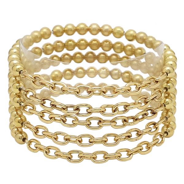 OVAL LINK BALL BEAD STRETCH BRACELET SET