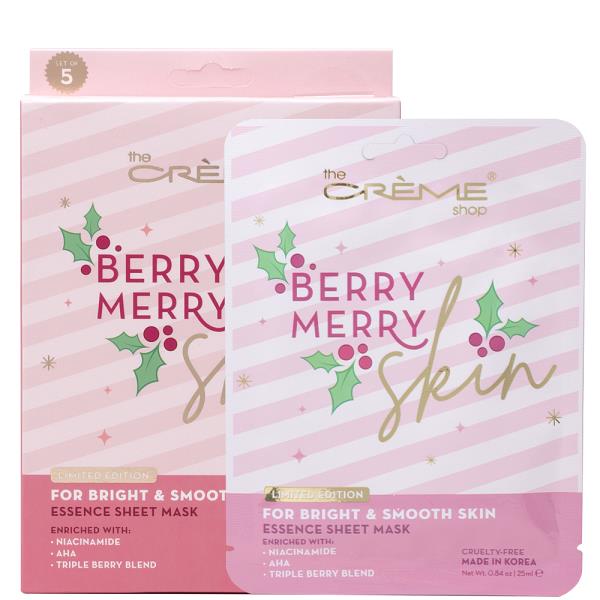 THE CREME SHOP BERRY MERRY FOR BRIGHT AND SMOOTH SKIN ESSENCE SHEET MASK 5 PC SET