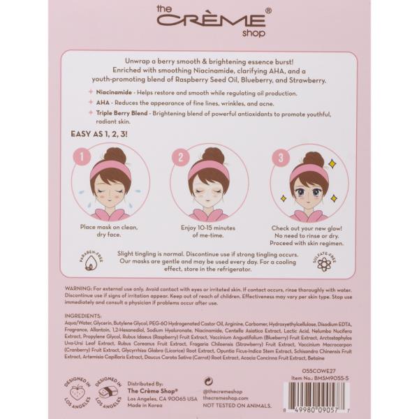 THE CREME SHOP BERRY MERRY FOR BRIGHT AND SMOOTH SKIN ESSENCE SHEET MASK 5 PC SET