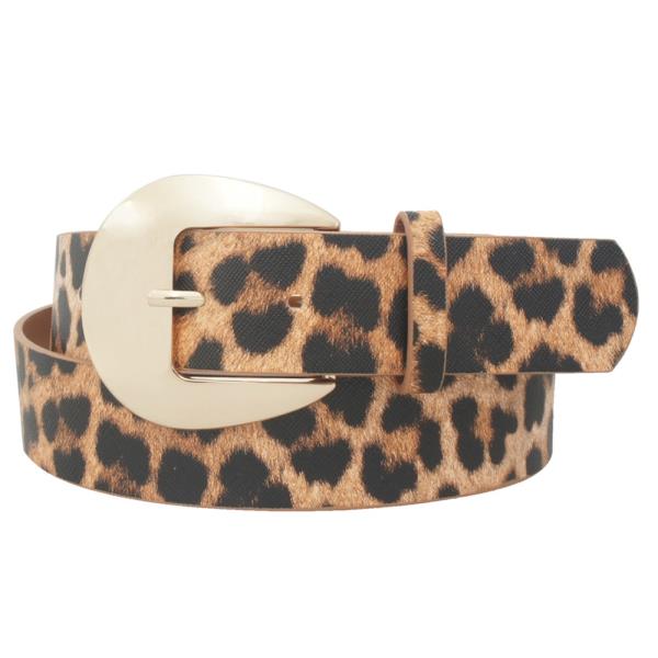 PLUS SIZE LEOPARD SAFFIANO FLAT ROUNDED BUCKLE STRAP BELT