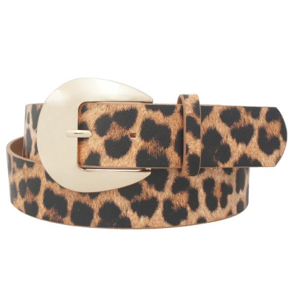 LEOPARD SAFFIANO FLAT ROUNDED BUCKLE STRAP BELT